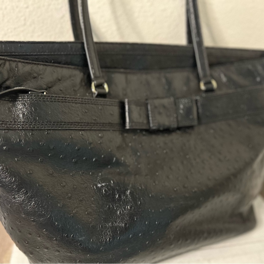 Kate Spade Harmony Valencia Road Ostrich Texture Leather Tote Bag Bow Black